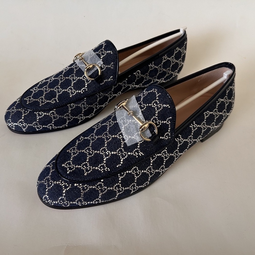 GUCCI Jordaan Loafer Canadian Denim w/ GG Sparkling Crystals Size 8 NIB 836047 - Picture 7 of 12